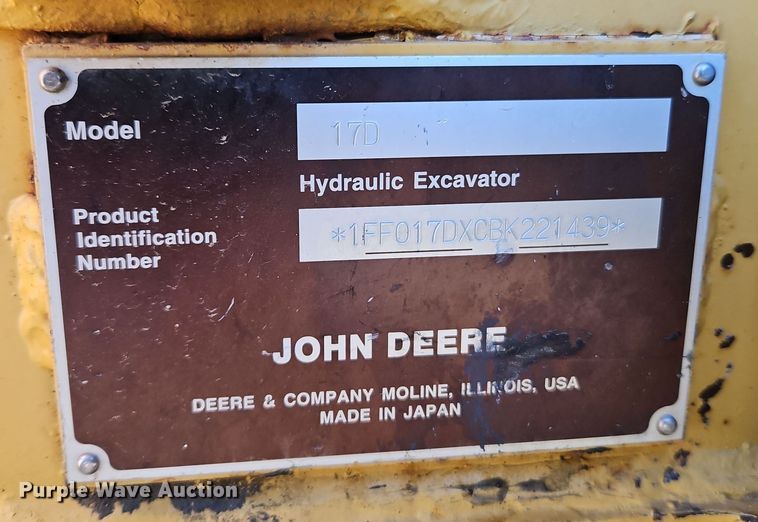 image for item EI8702 2012 John Deere 17D mini excavator