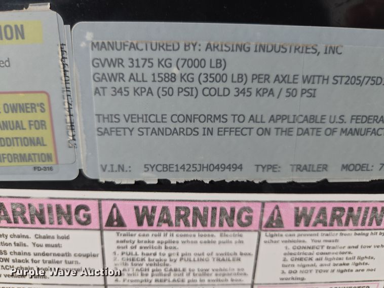 image for item EQ3739 2018 Arising enclosed cargo trailer