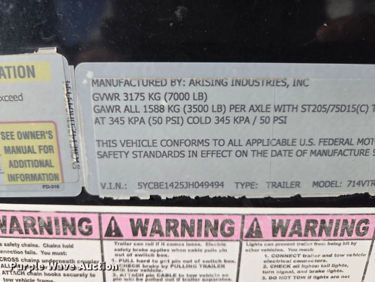 image for item EQ3739 2018 Arising enclosed cargo trailer