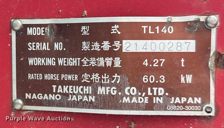 image for item OG9781 2004 Takeuchi TL140 tracked skid steer loader