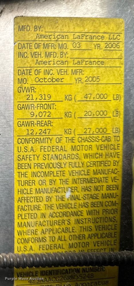 image for item DM5504 2006 American LaFrance Eagle ladder fire truck