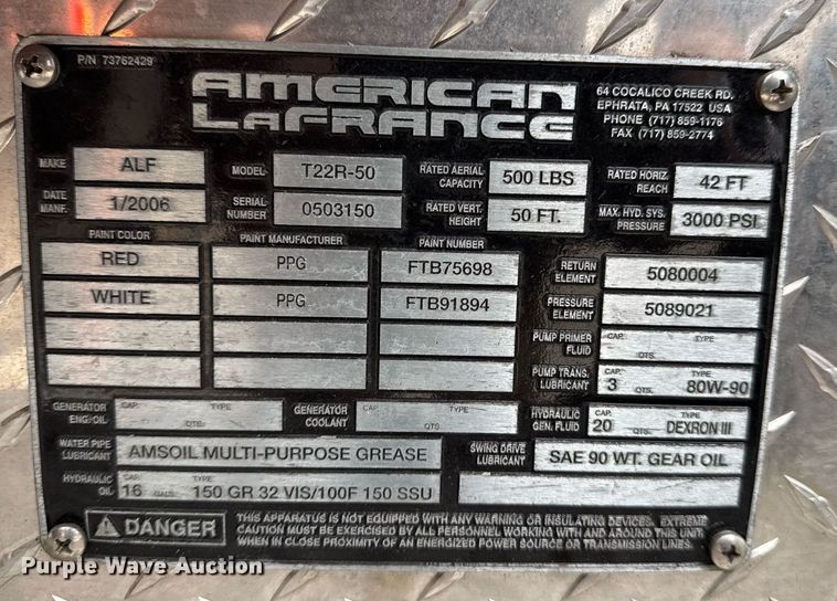 image for item DM5504 2006 American LaFrance Eagle ladder fire truck