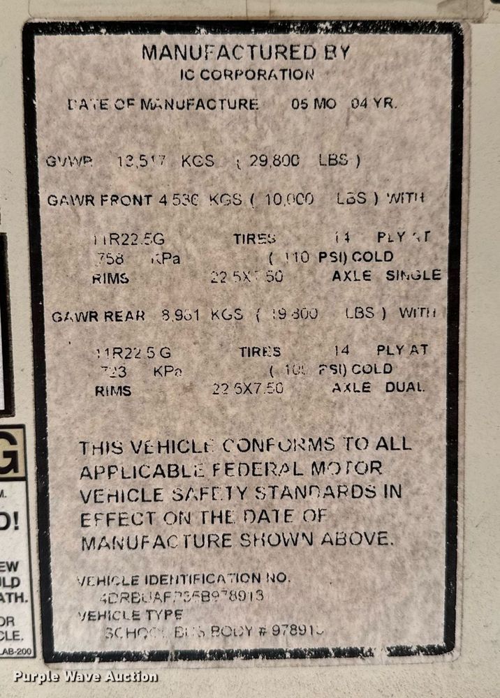 image for item DO0065 2005 IC CE200 school bus