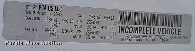 image for item DV0187 2019 Dodge Grand Caravan handicap accessible van