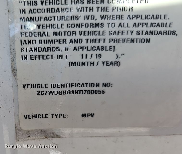 image for item DV0188 2019 Dodge Grand Caravan handicap accessible van