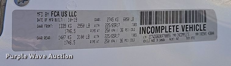 image for item DV0188 2019 Dodge Grand Caravan handicap accessible van