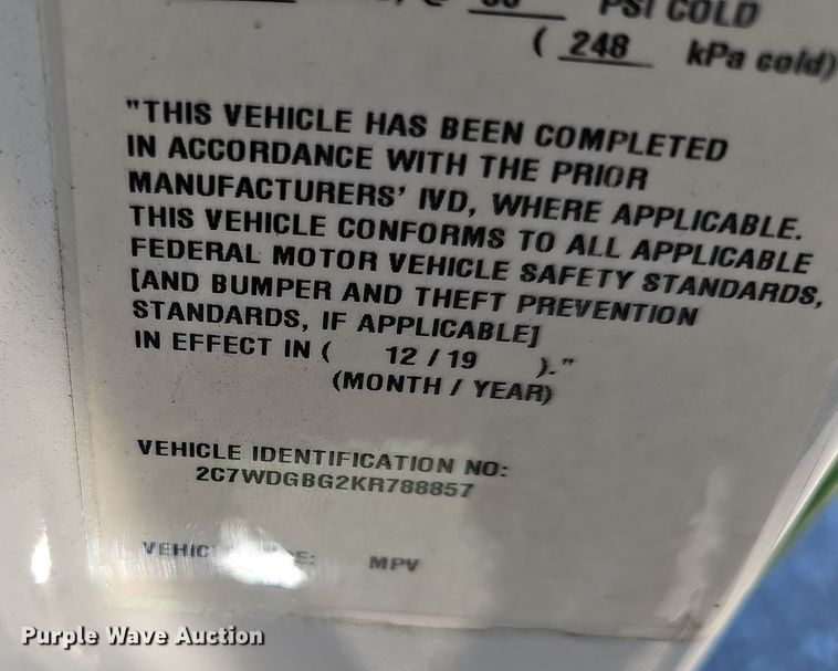 image for item DV0189 2019 Dodge Grand Caravan handicap accessible van