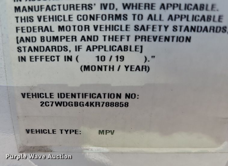 image for item DV0190 2019 Dodge Grand Caravan handicap accessible van