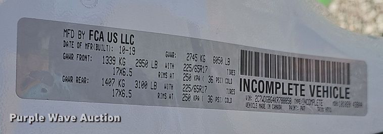 image for item DV0190 2019 Dodge Grand Caravan handicap accessible van