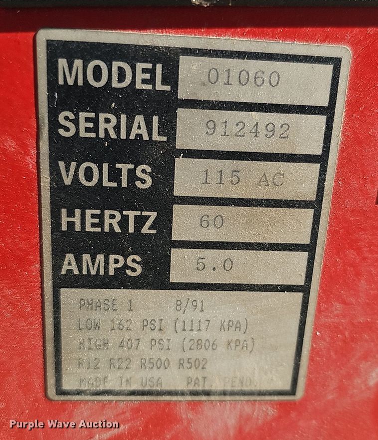 image for item DV0200 White Industries 01060 refrigerant recovery recycling system