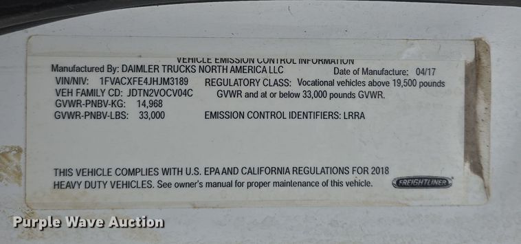 image for item DW3930 2018 Freightliner Business Class M2 street sweeper truck