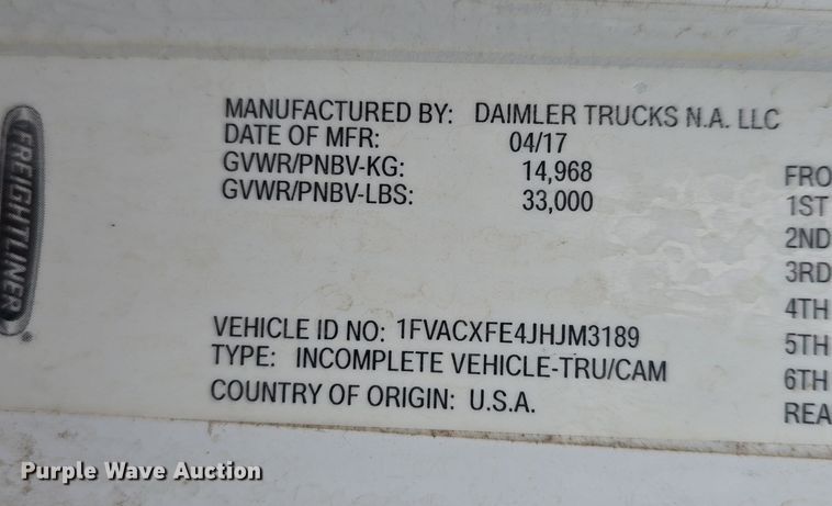 image for item DW3930 2018 Freightliner Business Class M2 street sweeper truck