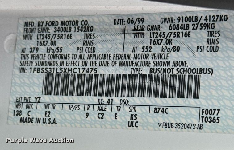 image for item DX3928 1999 Ford E350 Super Duty XLT handicap accessible van