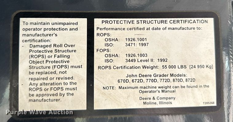 image for item DX3934 2007 John Deere 670D motor grader