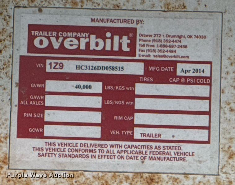 image for item EG7947 2013 Overbilt equipment trailer