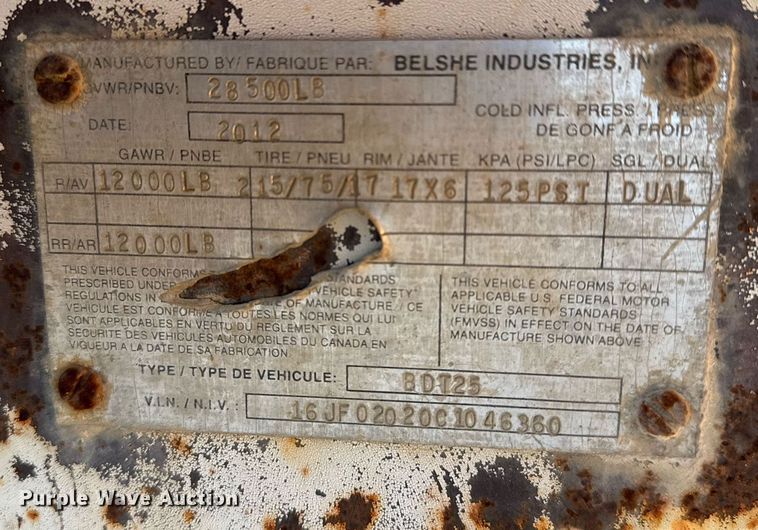 image for item EG7952 2012 Belshe BDT25 equipment trailer