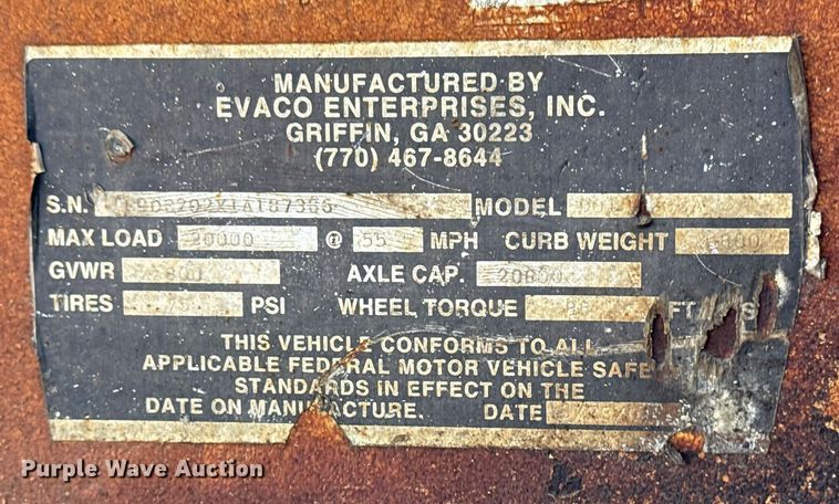 image for item EG7954 2001 Evaco Enterprises equipment trailer