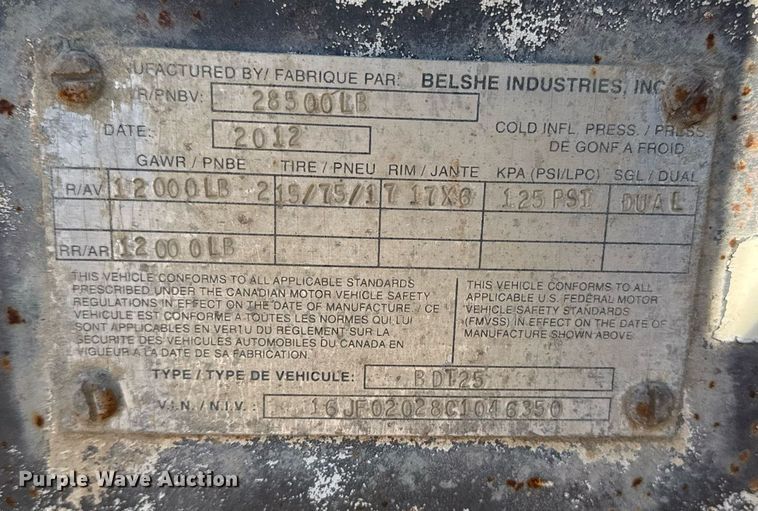 image for item EG7962 2012 Belshe BDT25 equipment trailer