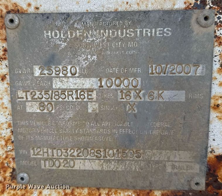 image for item EG7963 2008 Holden TD020 equipment trailer