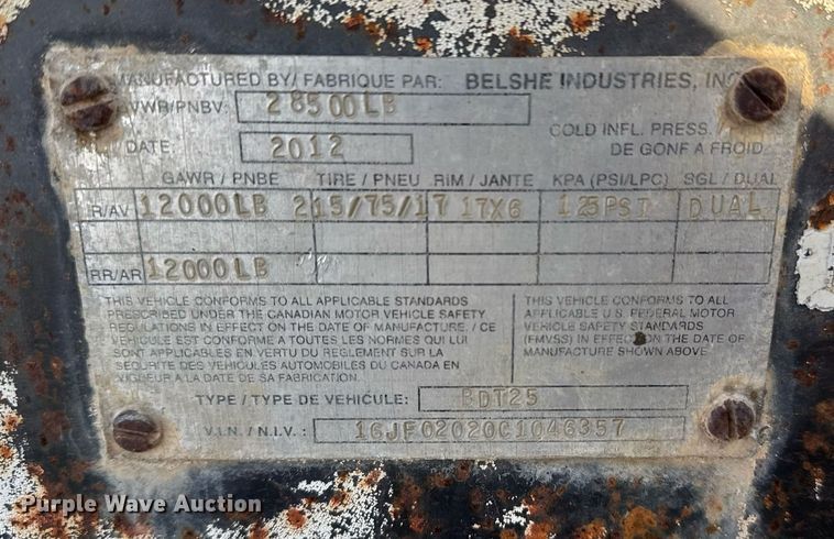 image for item EG7964 2012 Belshe BDT25 equipment trailer