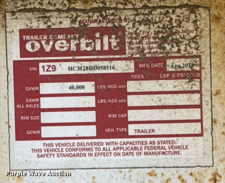 image for item EG7965 2013 Overbilt equipment trailer