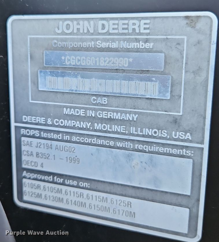 image for item EI8599 2013 John Deere 6115R MFWD tractor