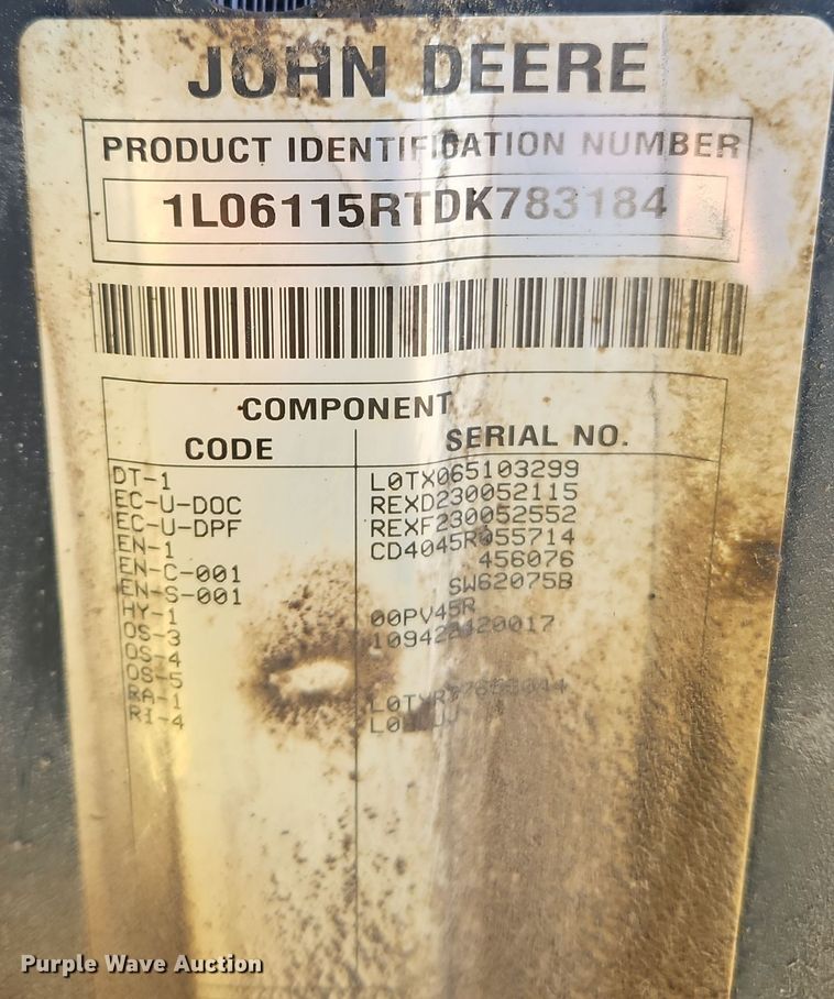 image for item EI8599 2013 John Deere 6115R MFWD tractor