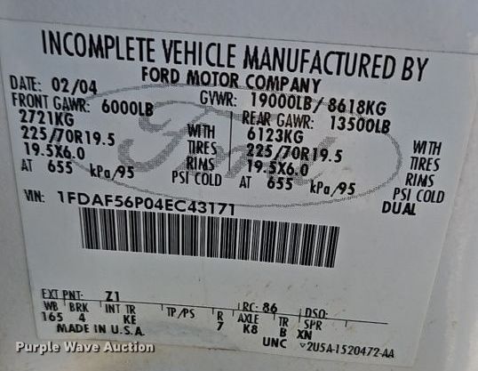 image for item EI8600 2004 Ford F550 Super Duty XL utility / service truck