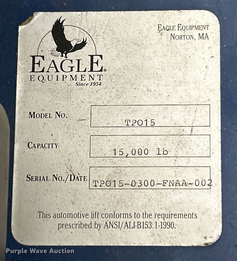 image for item NJ9705 Eagle TP015 two post lift