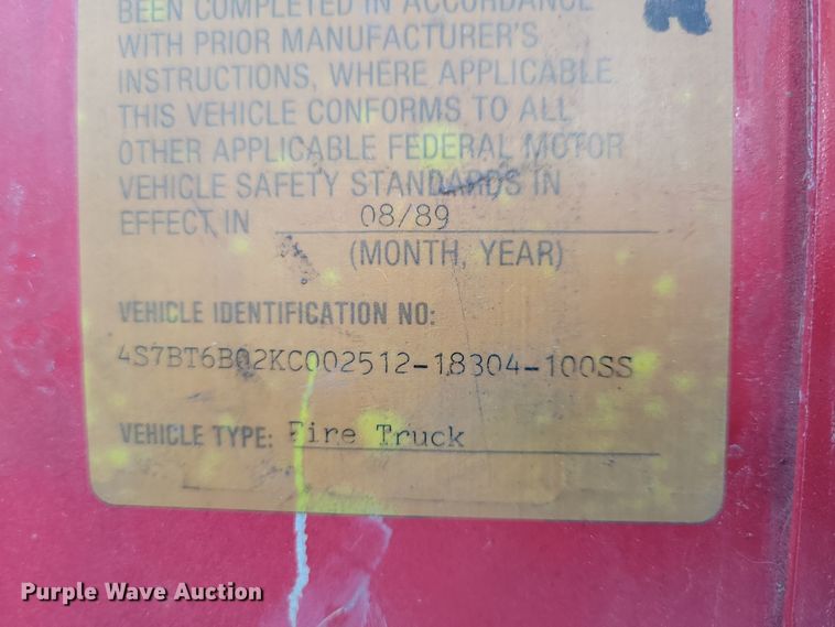 image for item OH9480 1989 Spartan Grumman Quint fire truck