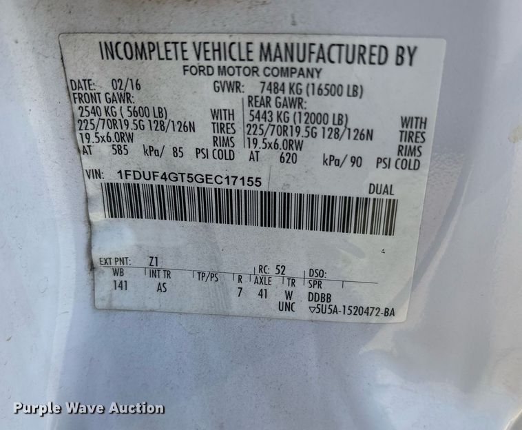 image for item OK9460 2016 Ford F450 Super Duty XL utility / service truck