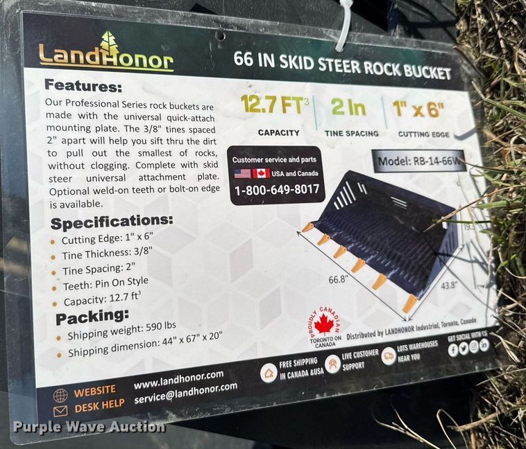 image for item DO0113 2023 LandHonor RB-14-66W skid steer rock bucket