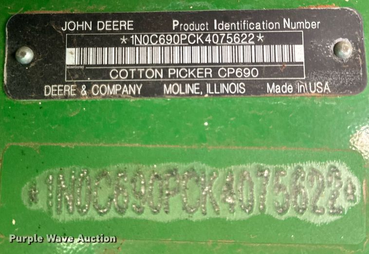 image for item DP6054 2019 John Deere CP690 RWA cotton picker