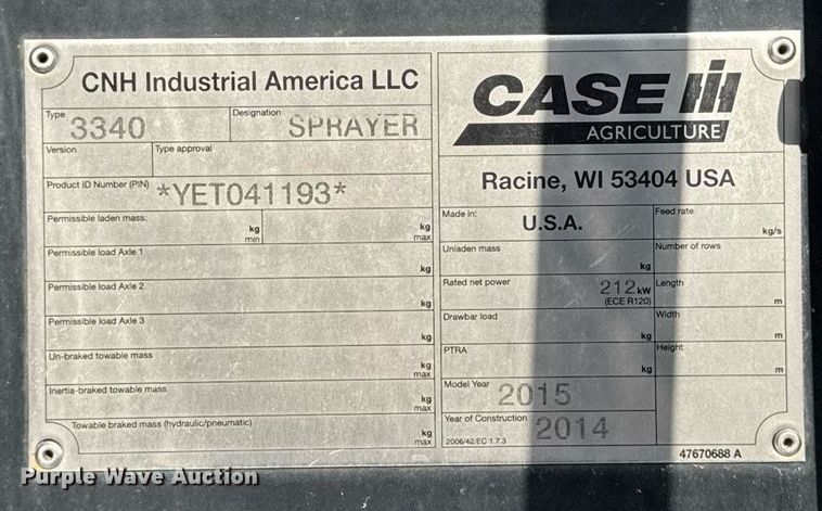 image for item DW2475 2015 Case IH Patriot 3340 sprayer