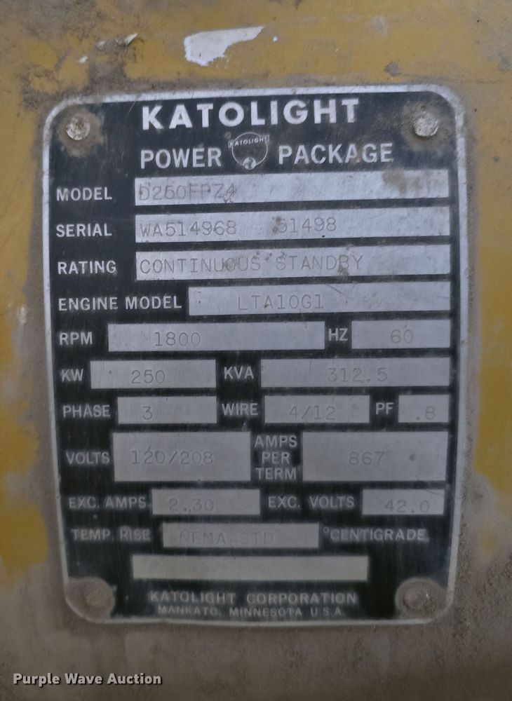 image for item DW3002 Katolight D250FPZ4 generator