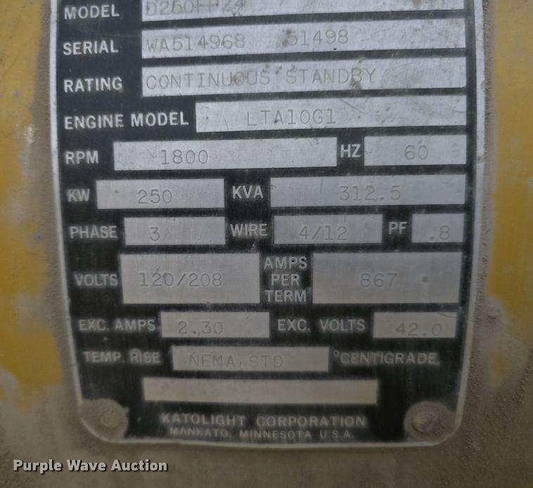 image for item DW3002 Katolight D250FPZ4 generator