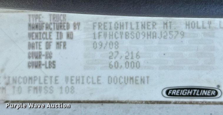 image for item DO2585 2009 Freightliner Business Class M2 truck cab and chassis