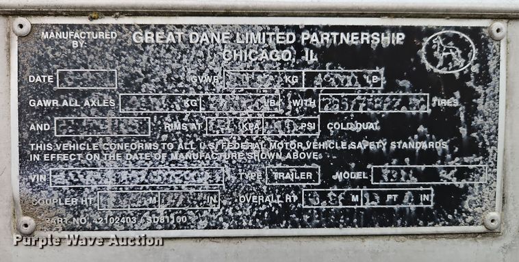image for item DT7583 1999 Great Dane 7311 dry van trailer