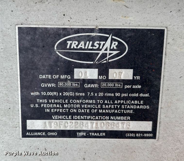 image for item DU3290 2007 Trailstar end dump trailer