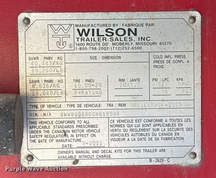 image for item EG7871 2012 Wilson CF1080 flatbed trailer