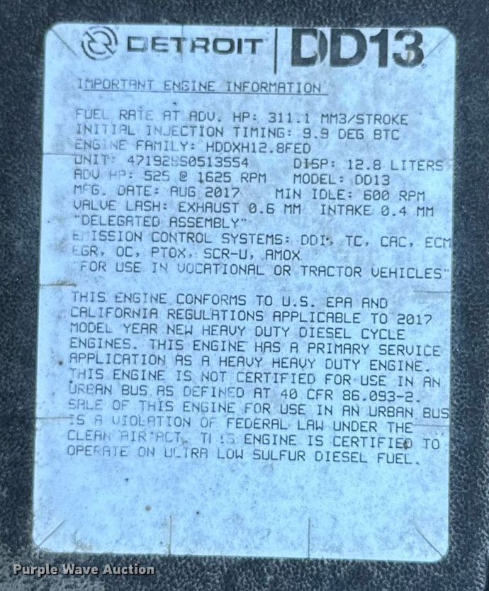 image for item ER4732 2018 Freightliner Cascadia 125 semi truck