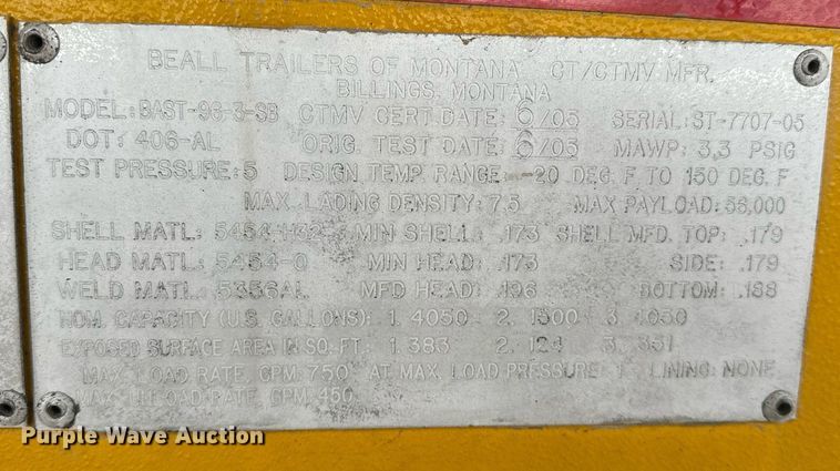 image for item ER4745 2005 Beall BAST-96-3-SB tank trailer