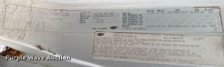 image for item OG9753 2002 Sterling A9500 truck cab and chassis