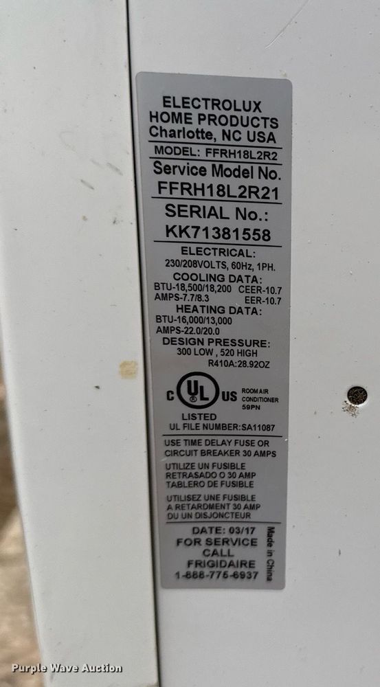 image for item EG7942 Frigidaire FFRH18L2R22 AC/heating unit