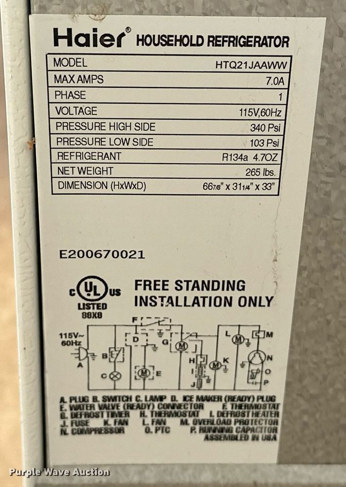 image for item EJ5336 Haier HTQ21JAAWW refrigerator