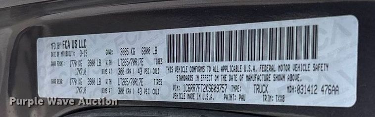 image for item ER4682 2019 Dodge Ram 1500 Quad Cab pickup truck