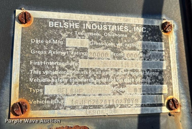 image for item OK9453 1996 Belshe DT235 equipment trailer