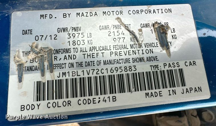 image for item DL0490 2012 Mazda Mazda 3 