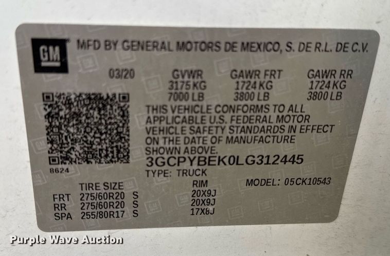 image for item DO2582 2020 Chevrolet Silverado 1500 Crew Cab pickup truck