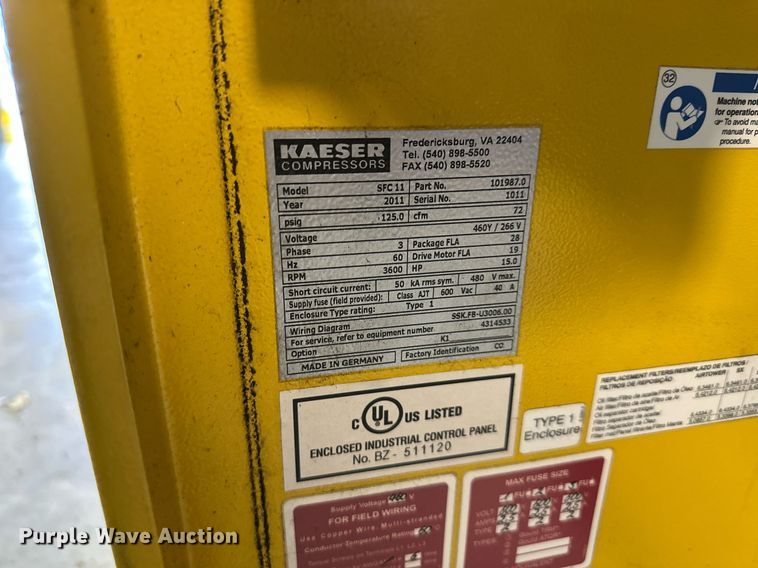 image for item DQ6563 2011 Kaeser  SFC11 air compressor